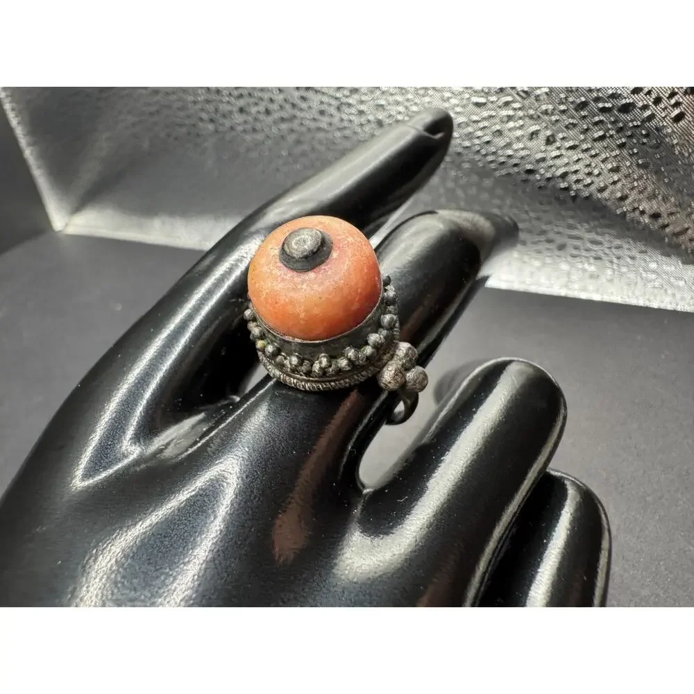 Vintage Bawsani Yemen Tribal Silver Tone Red Coral 12.5mm Statement Ring Sz 7.75